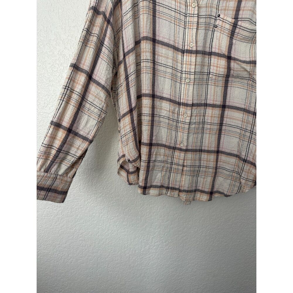 We The Free Cream Brown Plaid Flannel Button Up Short Size Small - Picture 4 of 8